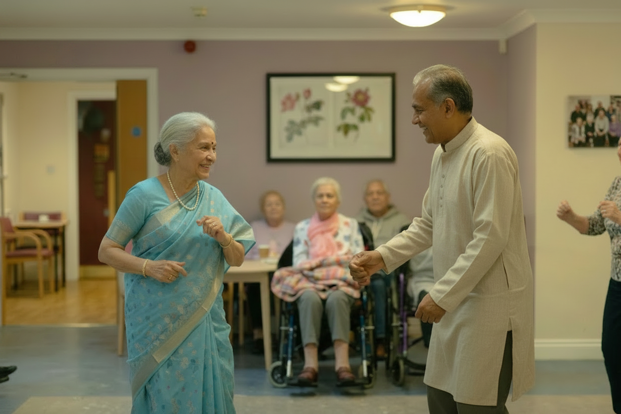 A caregiver supporting an elderly resident in a Senior Care home